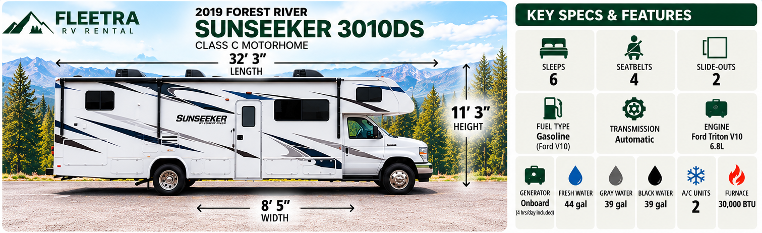 2019 Forest River Sunseeker 3010DS dimensions and key specifications